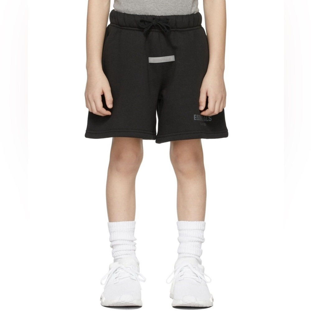 NWT Sold Out FEAR OF GOD ESSENTIALS Kids Black Logo Shorts - 8
